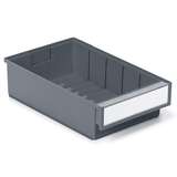 Storage Shelf Poly Bin and Label with Shield, Grey, 11.81 x 7.32 x 3.22”, Case of 15 Bins redirect to product page